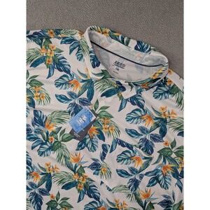 IZOD Saltwater Mens 3XB Big Tall Floral Print Short Sleeve Sun Shield Polo Shirt